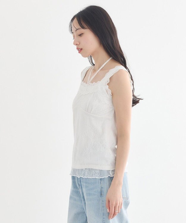 earth music&ecology 総レースホルターネックキャミソール Off White