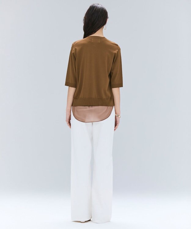 BEIGE， 【洗える】VALOIS / ジョーゼットトリム半袖カーディガン Brown