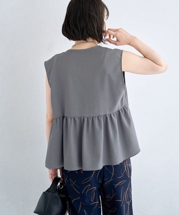 Green Parks 麻調ペプラムｚｉｐベスト Gray Mixture