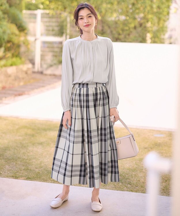 ANY 【ウエストゴム】タックギャザースカート ブラックチェック