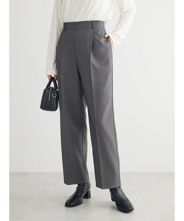 Green Parks あったかきれいシルエットストレートパンツ Gray