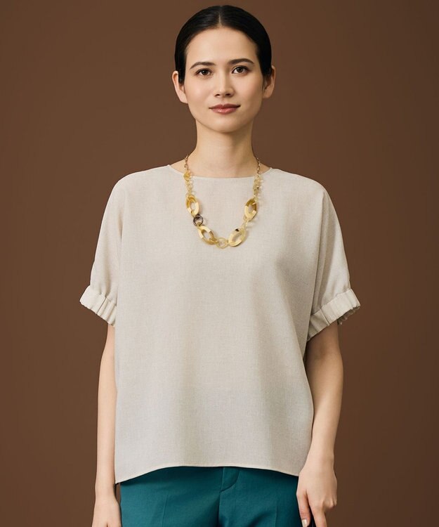 自由区 L 【人気素材・新色追加】ラスティックメッシュドルマンスリーブ Tブラウス ［新色］フラックスⅡ