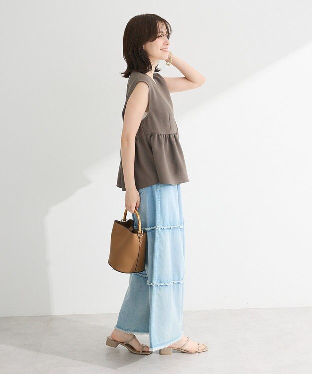 Green Parks 麻調ペプラムｚｉｐベスト Brown