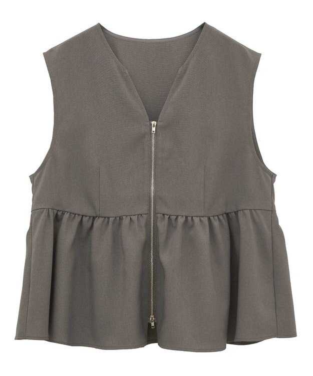 Green Parks 麻調ペプラムｚｉｐベスト Brown