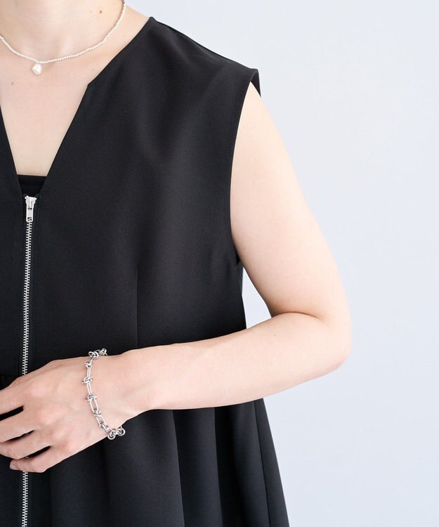 Green Parks 麻調ペプラムｚｉｐベスト Black