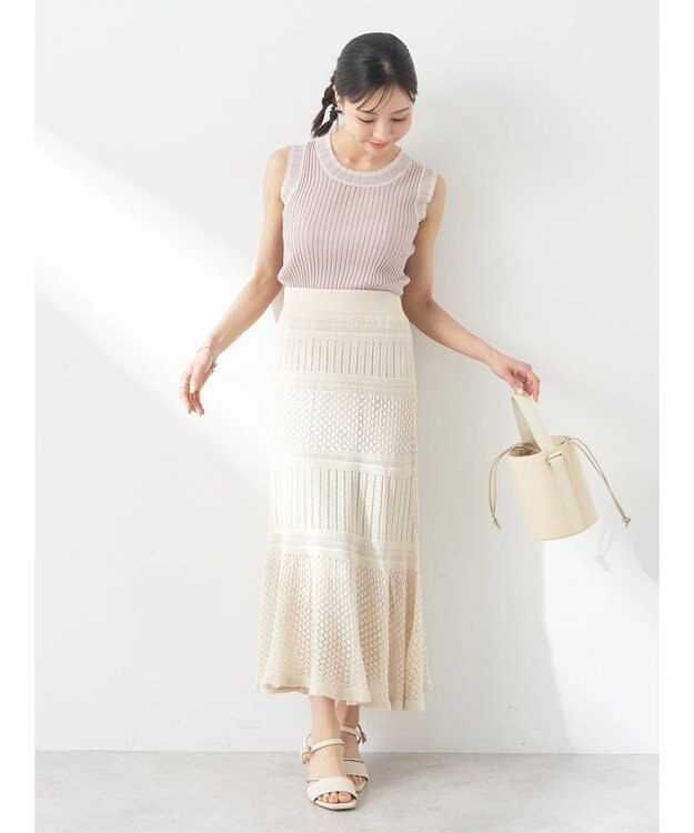 earth music&ecology ノースリーブラインニットプルオーバー Mocha