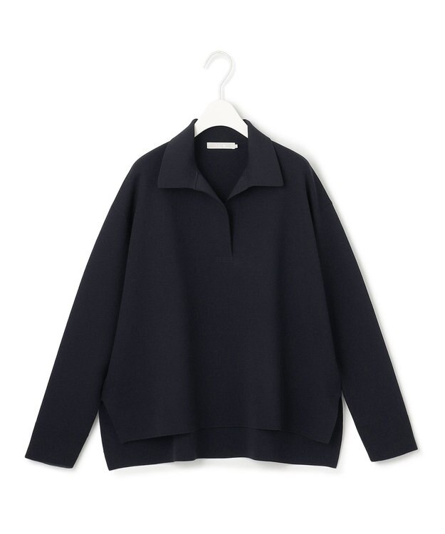 ICB L 【洗える】 シンセティックダブルフェイス スキッパーニットプルオーバー ネイビー系