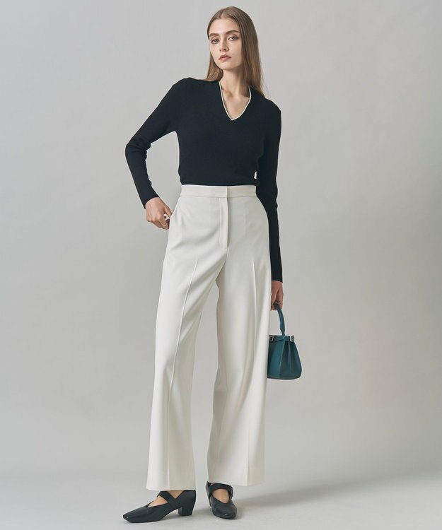 ICB 【新色追加】 エクストラファインメリノリブ Vネックプルオーバー ブラック系