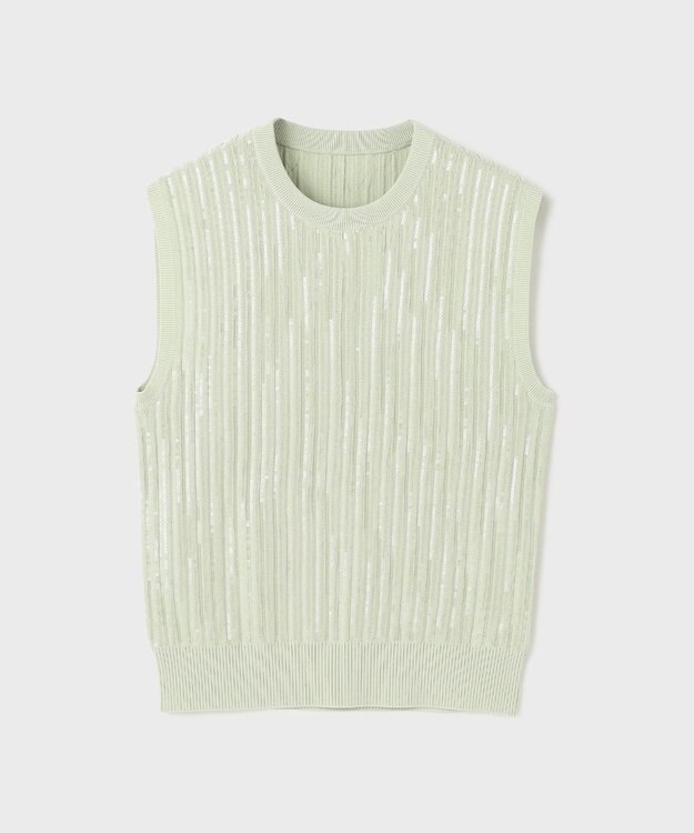 GRACE CONTINENTAL スパンコールニットノースリーブ ライトグリーン