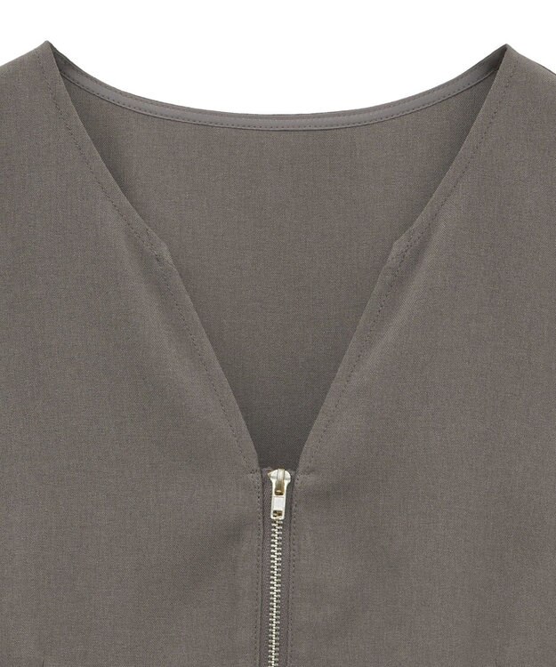 Green Parks 麻調ペプラムｚｉｐベスト Brown