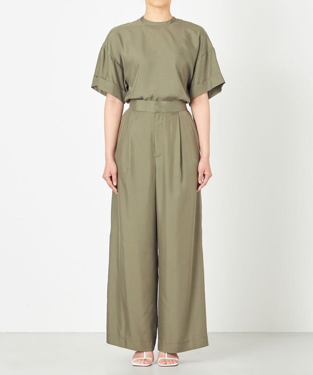 NAVE 【ReNAVE・セットアップ可/洗える/UVケア/接触冷感】フィブリルシャンブレー ワイドパンツ カーキ系