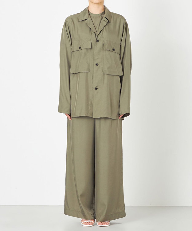 NAVE 【ReNAVE・セットアップ可/洗える/UVケア/接触冷感】フィブリルシャンブレー ワイドパンツ カーキ系