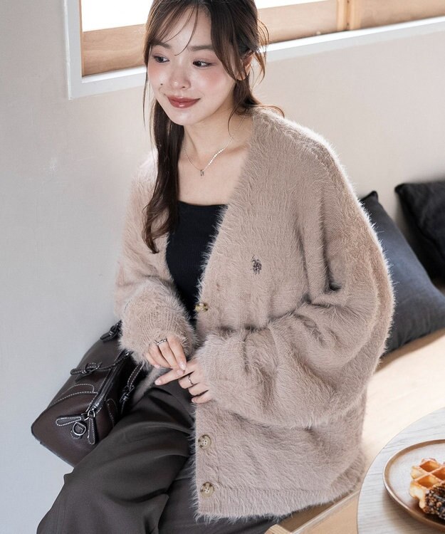 WEGO 【25年秋冬新作/WEB限定】別注USPOLOシャギーニットカーデ ベージュ