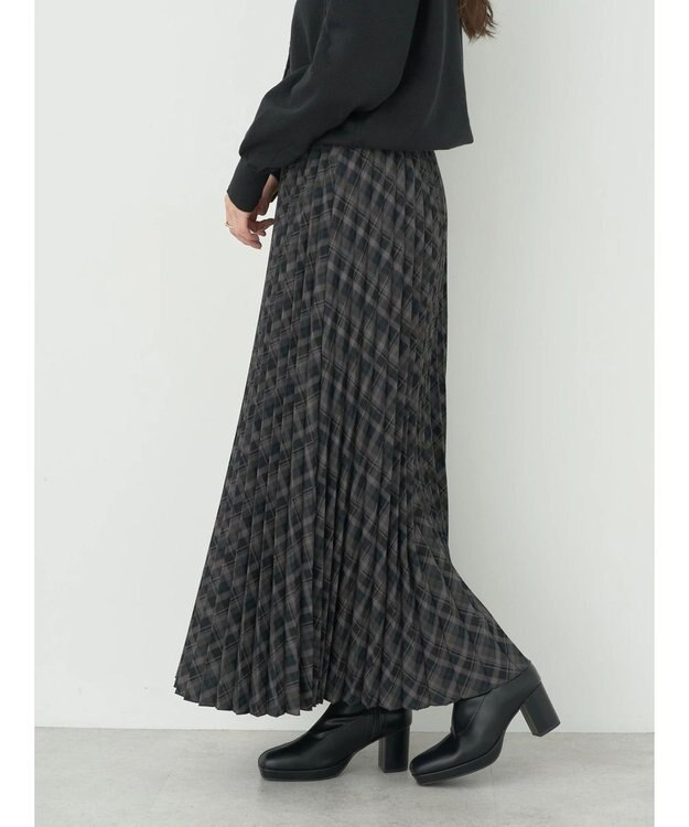 earth music&ecology すきな丈プリーツスカート Check Black