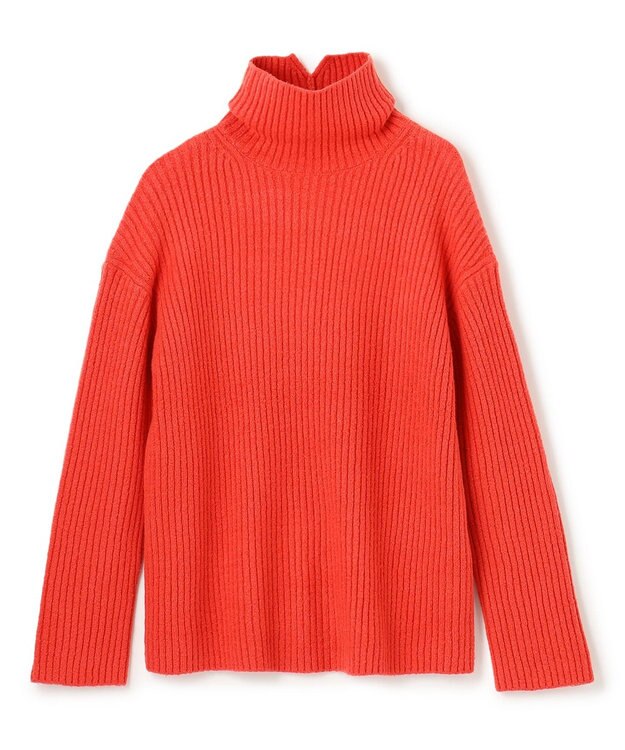 BEIGE， 【洗える】BERTAINA /  配色リンキングタートルネックニット Red Orange×Milk Tea