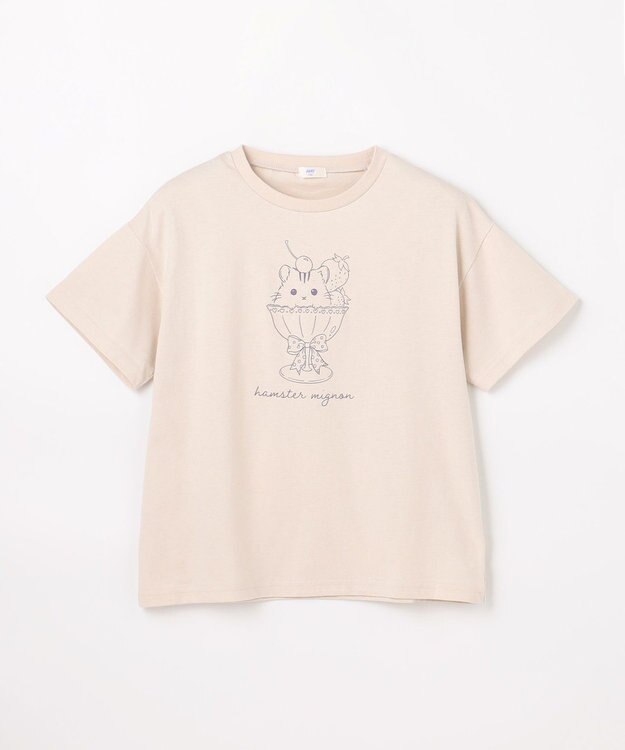 ANY KIDS 【綿100%/接触冷感】ひんやり オーバーサイズ アニマルTシャツ ベージュ×リス
