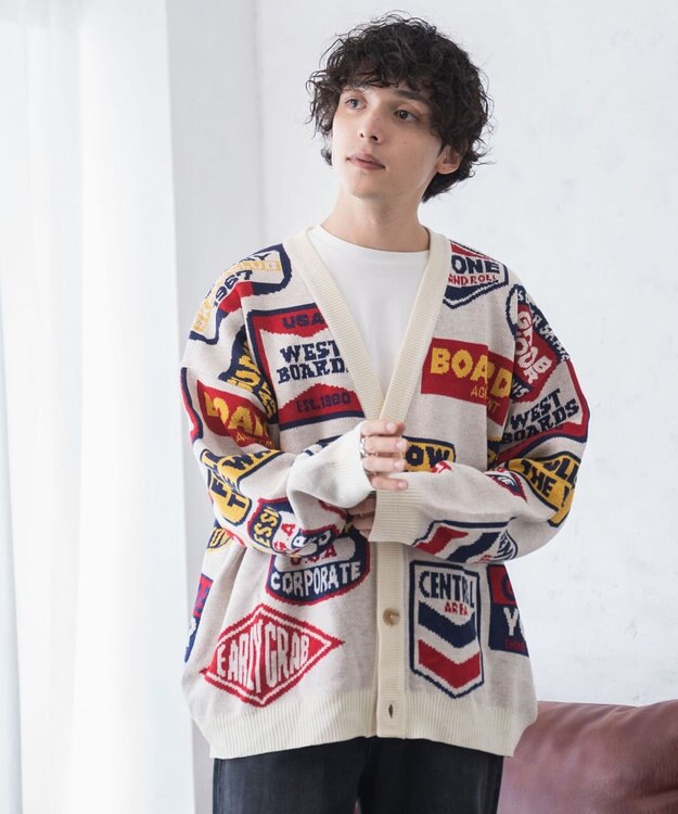 WEGO ルーズフィット総柄カーディガン 柄3