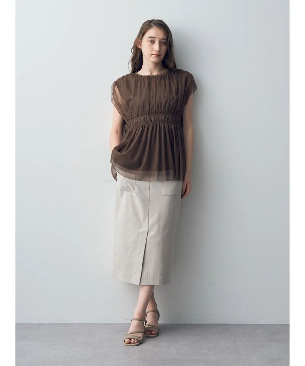 YECCA VECCA チュールギャザーブラウス Brown