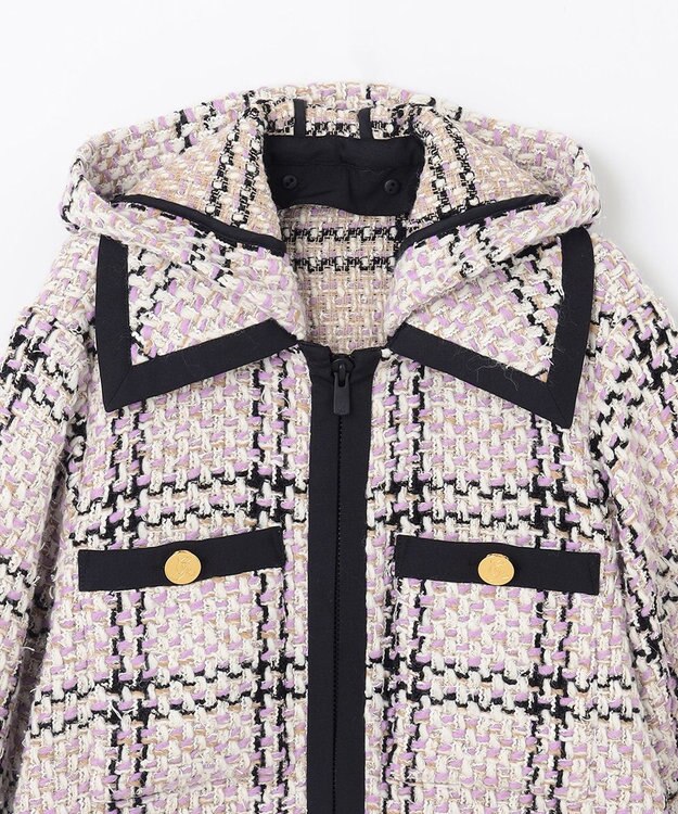 GRACE CONTINENTAL ツイードフーディーコート ラベンダー