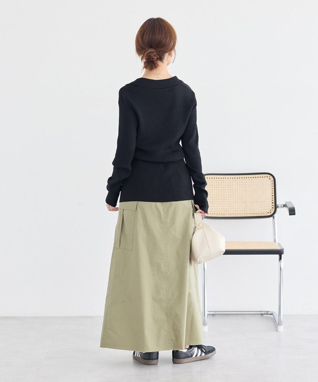 earth music&ecology スキッパー衿リブカーディガン Black