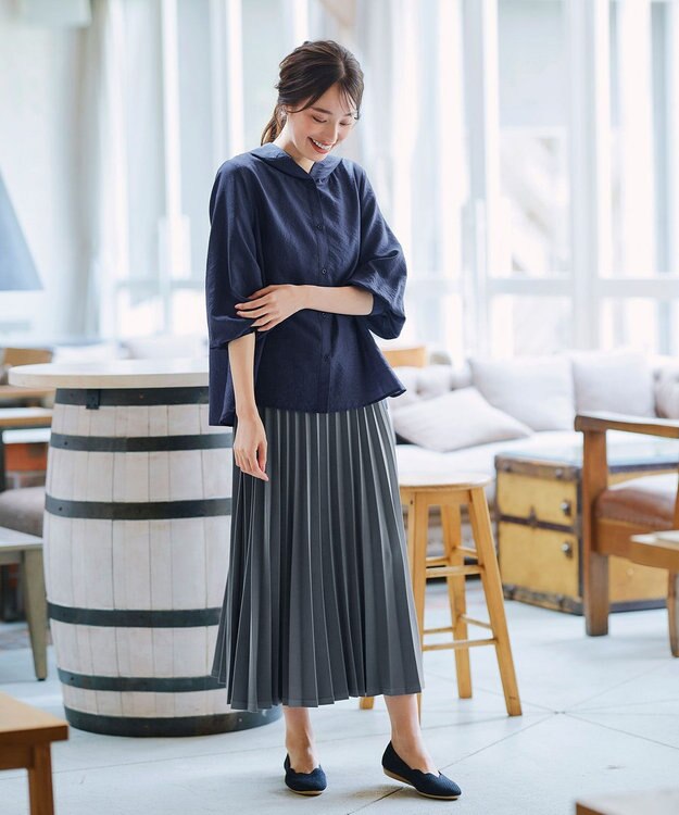 Tiaclasse L 【洗える】シアーパーカーカーディガン ネイビー