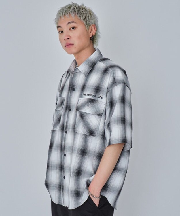 WEGO 【ユニセックス着用ITEM/MLサイズ展開】イラストオンブレチェックシャツ（SS） ホワイトチェック1