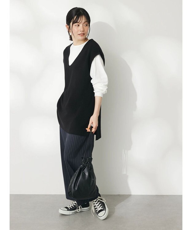 CRAFT STANDARD BOUTIQUE 【２点セット】片畦ニットベスト＋ロンＴＥＥ Black