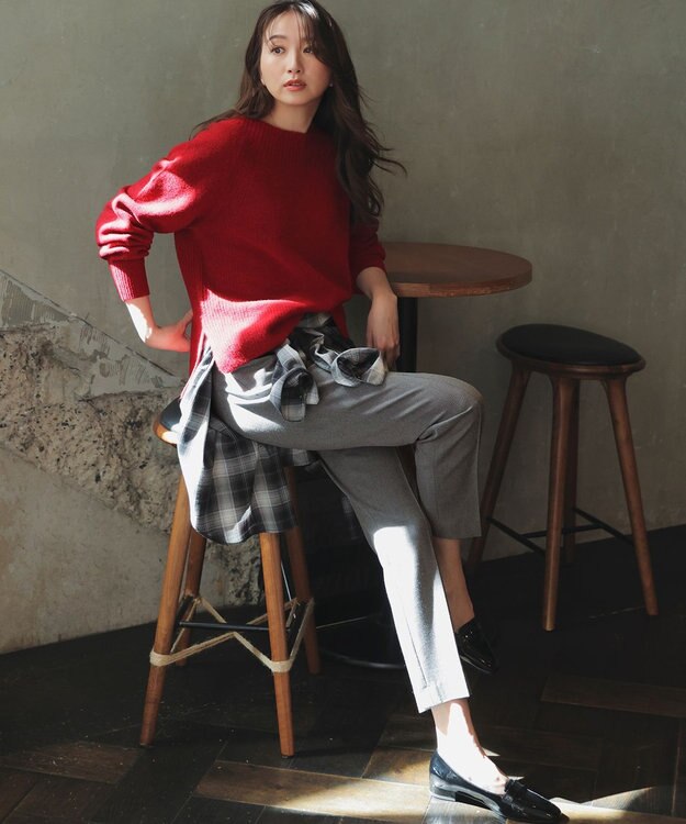 ANY SIS ボートネックAir ニット レッド