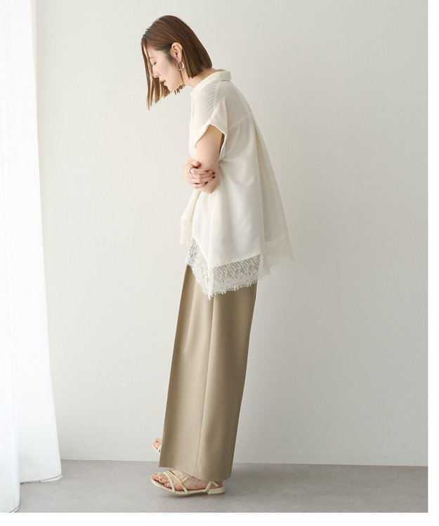 YECCA VECCA 裾レーススキッパーシャツ Off White