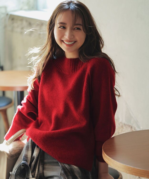 ANY SIS ボートネックAir ニット レッド