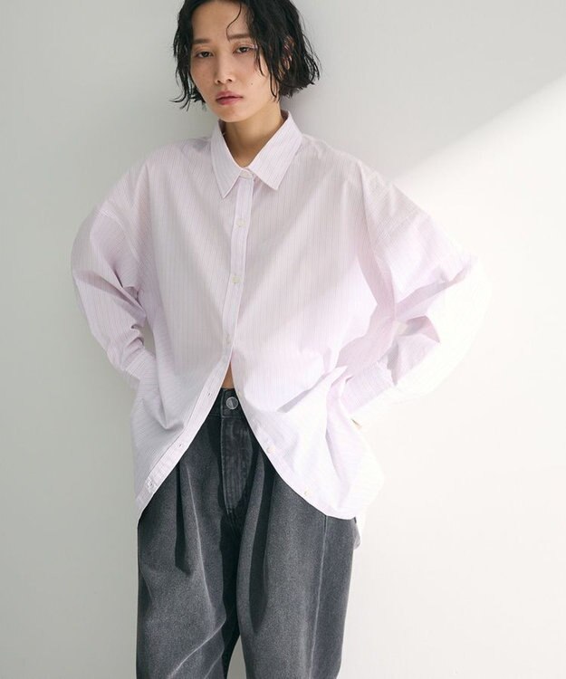 Green Parks イージーケアストライプシャツ Pink