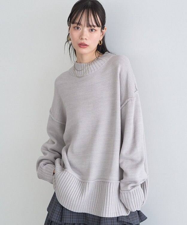 earth music&ecology 【毛玉防止 / 洗濯機洗い可】アンチピリングモックネックバックスリットニット Gray