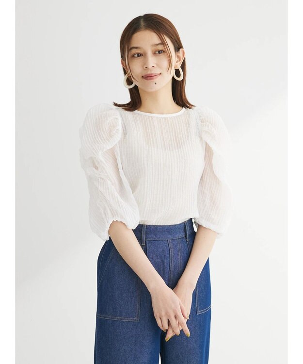 Green Parks ・ＡＮＤ　ＳＥＡＲＣＨ　シアーパワーショルダーブラウス Off White