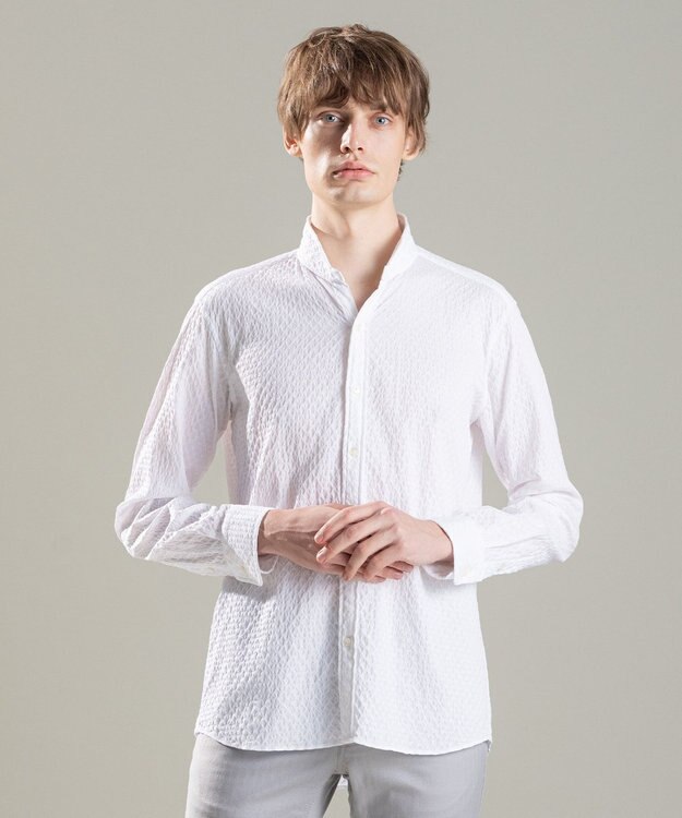 JOSEPH HOMME トライジャガードストレッチ　ウィングカラーシャツ ホワイト系