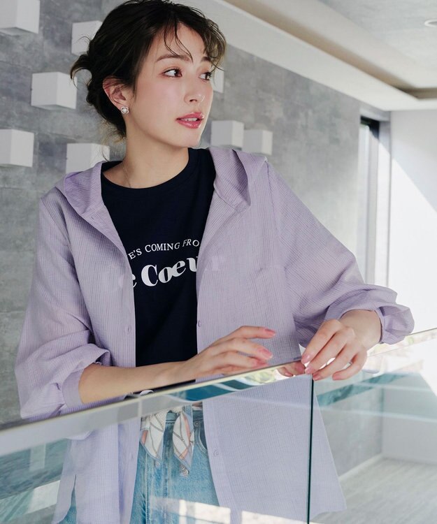 Tiaclasse L 【洗える】シアーパーカーカーディガン ラベンダー