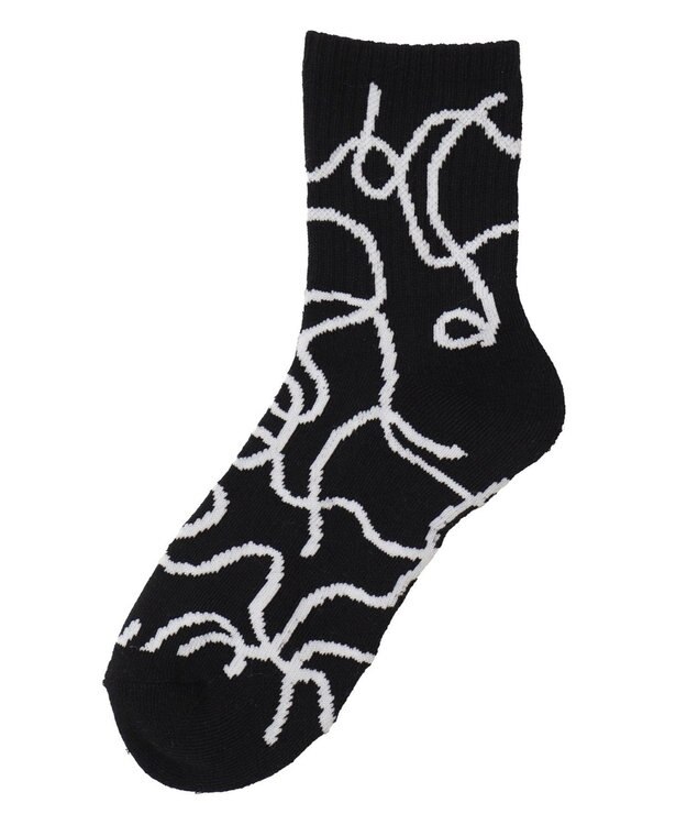 WEGO ニュアンスリブ底パイルクルーソックス ブラック