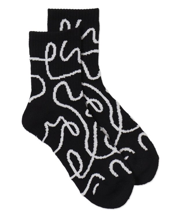 WEGO ニュアンスリブ底パイルクルーソックス ブラック