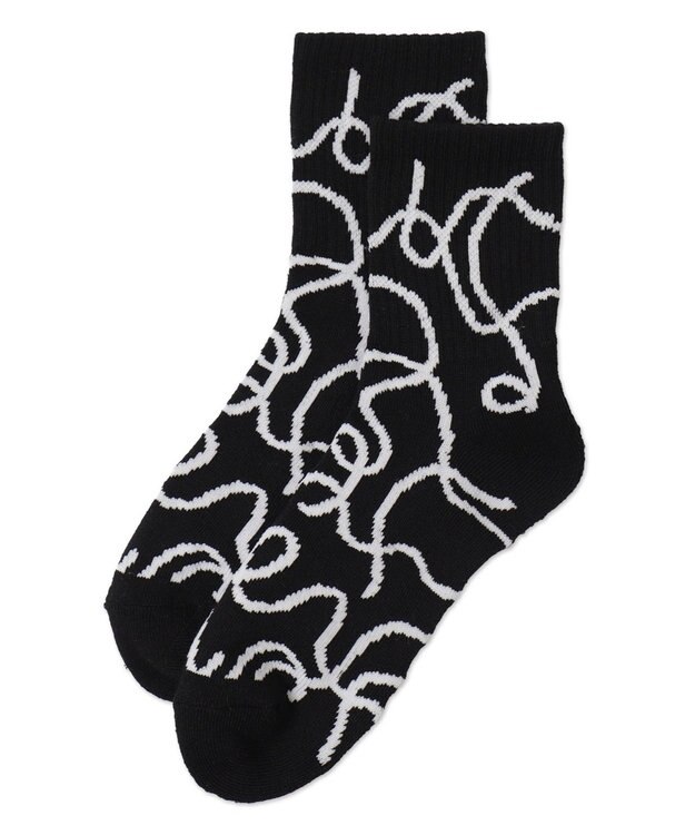 WEGO ニュアンスリブ底パイルクルーソックス ブラック