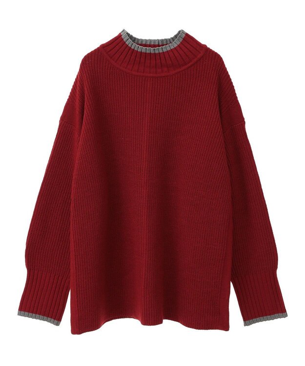 earth music&ecology ライン入りハイネックニットチュニック Red