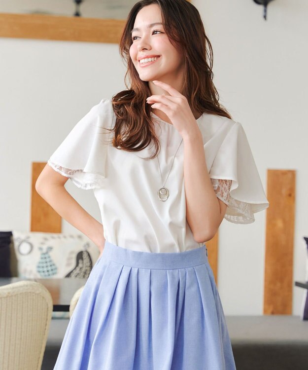 Tiaclasse 【洗える】袖レースレイヤードブラウス オフホワイト