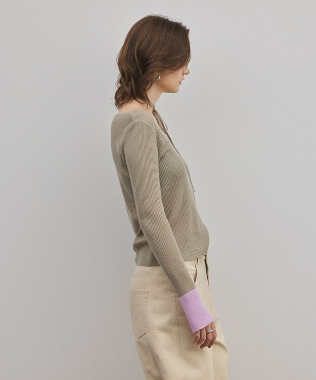 GRACE CONTINENTAL バイカラーリブニットトップ カーキ