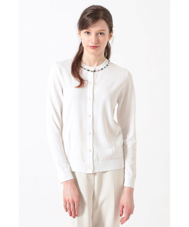 DAKS 綿ポリエステル ハウスチェックジャカード カーディガン オフホワイト