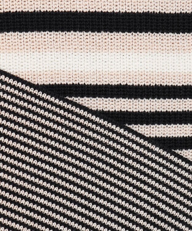 23区 S 【洗える】コットンアセテート バックボタン ニット ブラックボーダー