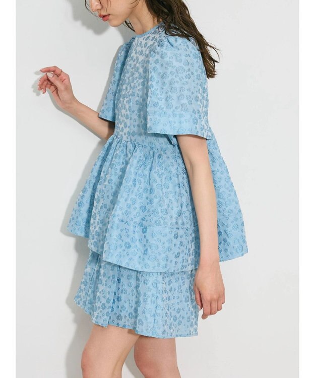 Green Parks パフスリーブジャガードペプラムブラウス Sax