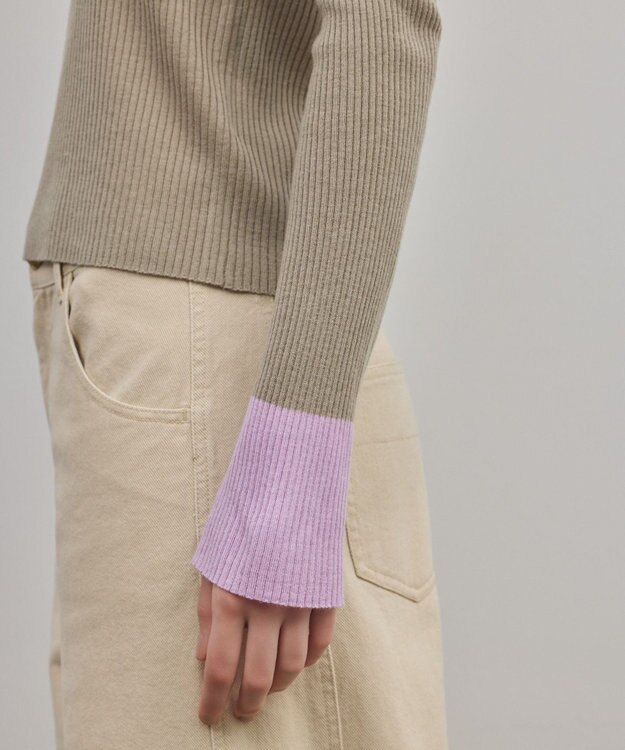 GRACE CONTINENTAL バイカラーリブニットトップ カーキ