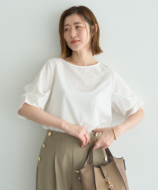 YECCA VECCA パールタックスリーブブラウス Off White