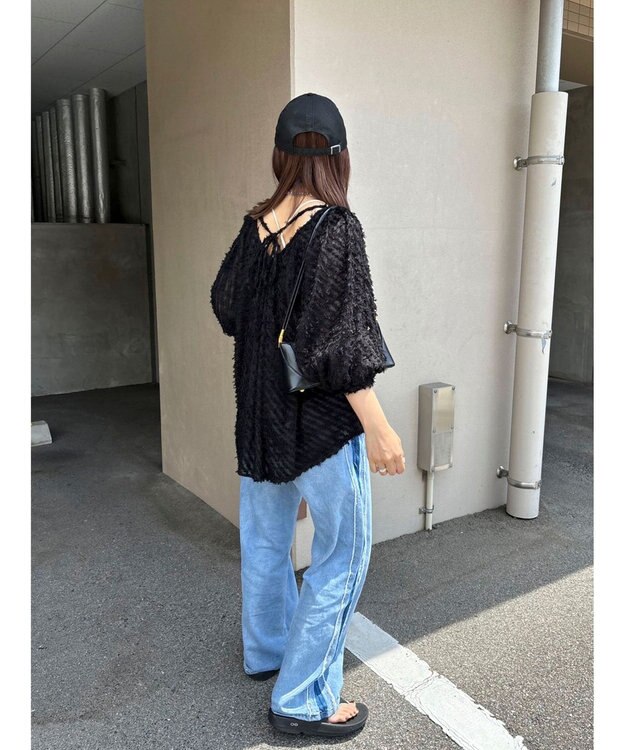 Green Parks AnriettMusee カットジャガードタックブラウス Black