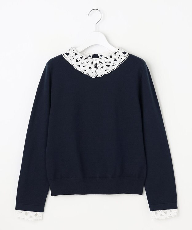 ANY SIS S レース襟 ニット ネイビー