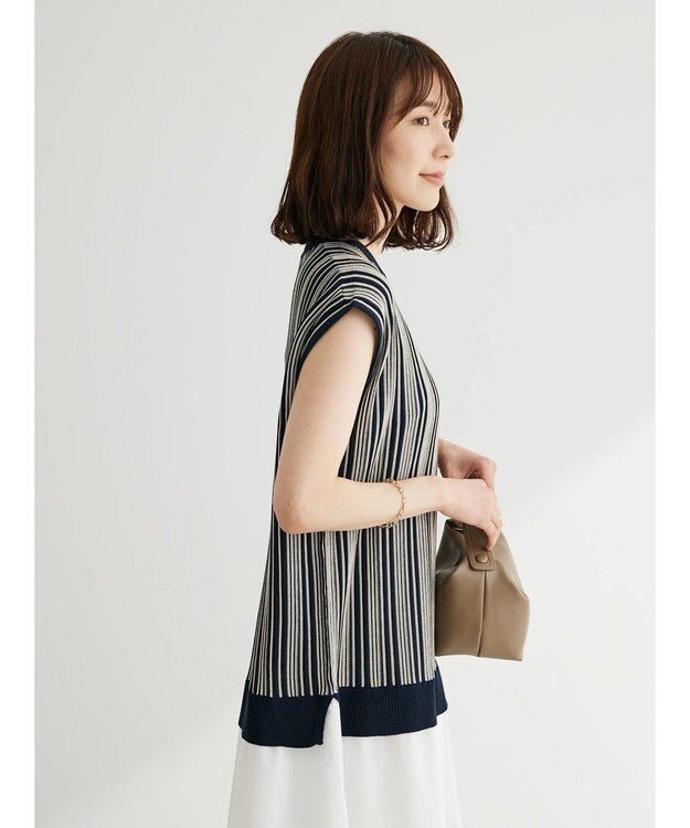 Green Parks ストライプ柄ニットドッキングワンピース Navy