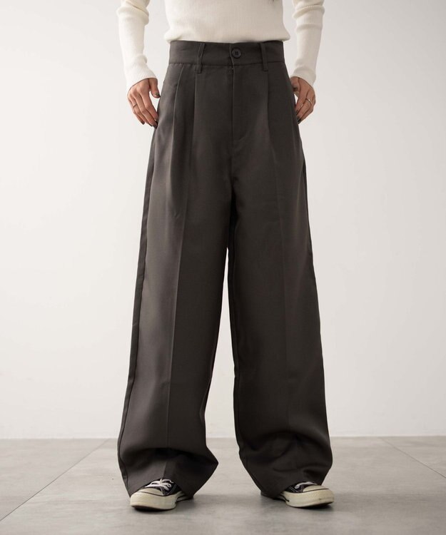 WEGO 【手洗い可】ハイウエストセンタープレスワイドパンツ グレー